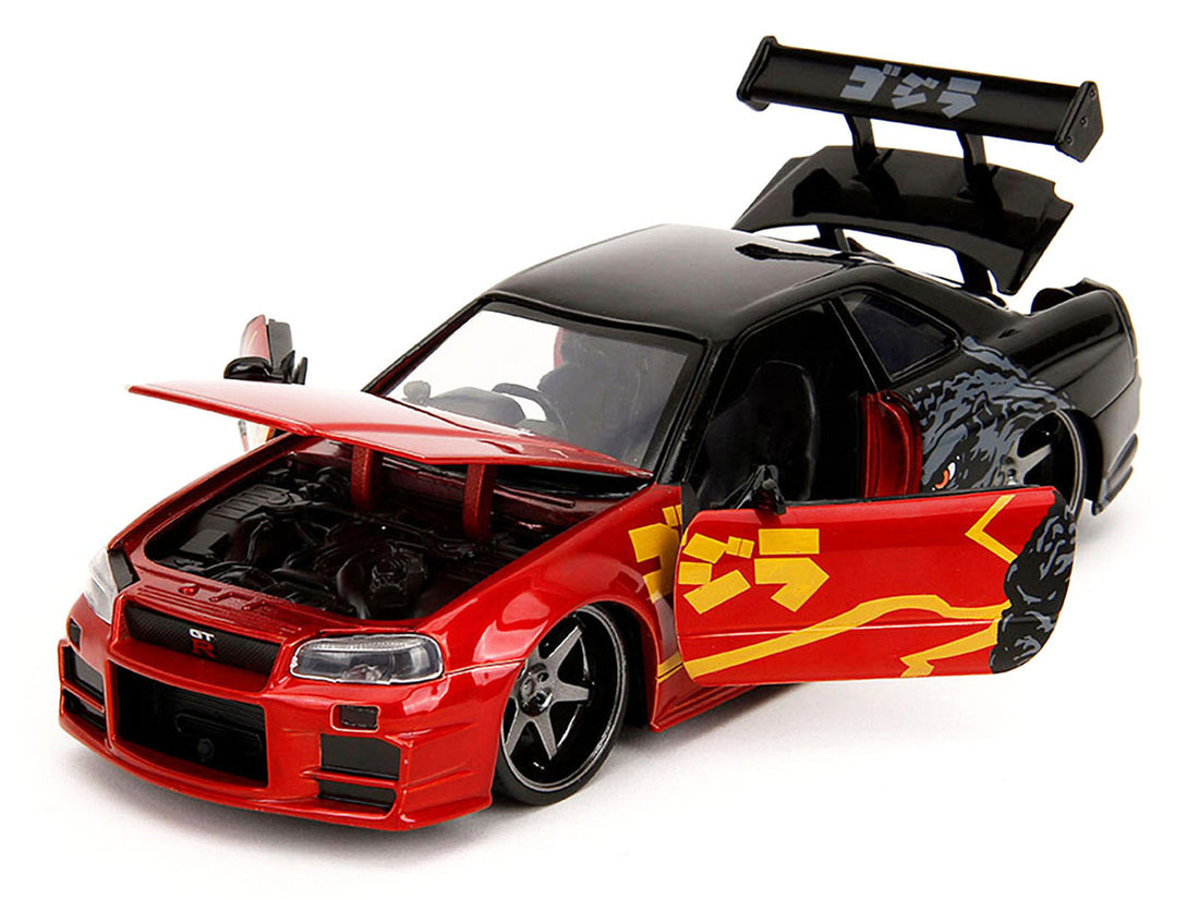 2002 Nissan Skyline GT-R (R34) RHD (Right Hand Drive) Red Metallic and Black "Godzilla vs. Destoroyah" (1995) Movie "Hollywood Rides" Series 1/24 Diecast Model Car by Jada-1