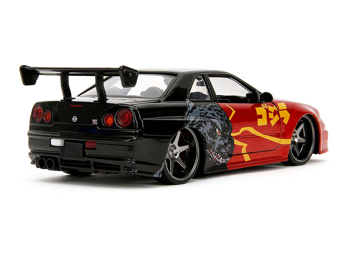 2002 Nissan Skyline GT-R (R34) RHD (Right Hand Drive) Red Metallic and Black "Godzilla vs. Destoroyah" (1995) Movie "Hollywood Rides" Series 1/24 Diecast Model Car by Jada-2