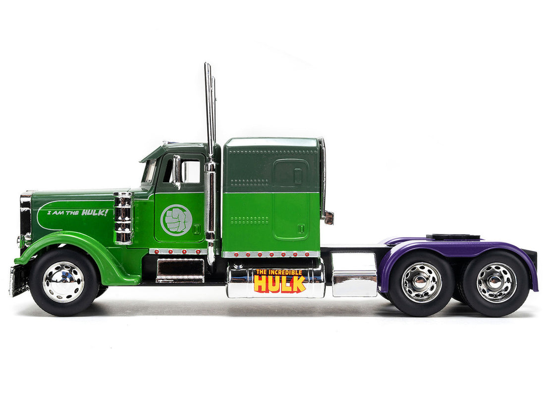 1992 Peterbilt 379 Truck Tractor Green Two-Tone and Purple "The Incredible Hulk" "Marvel Avengers" Series Diecast Model by Jada-2