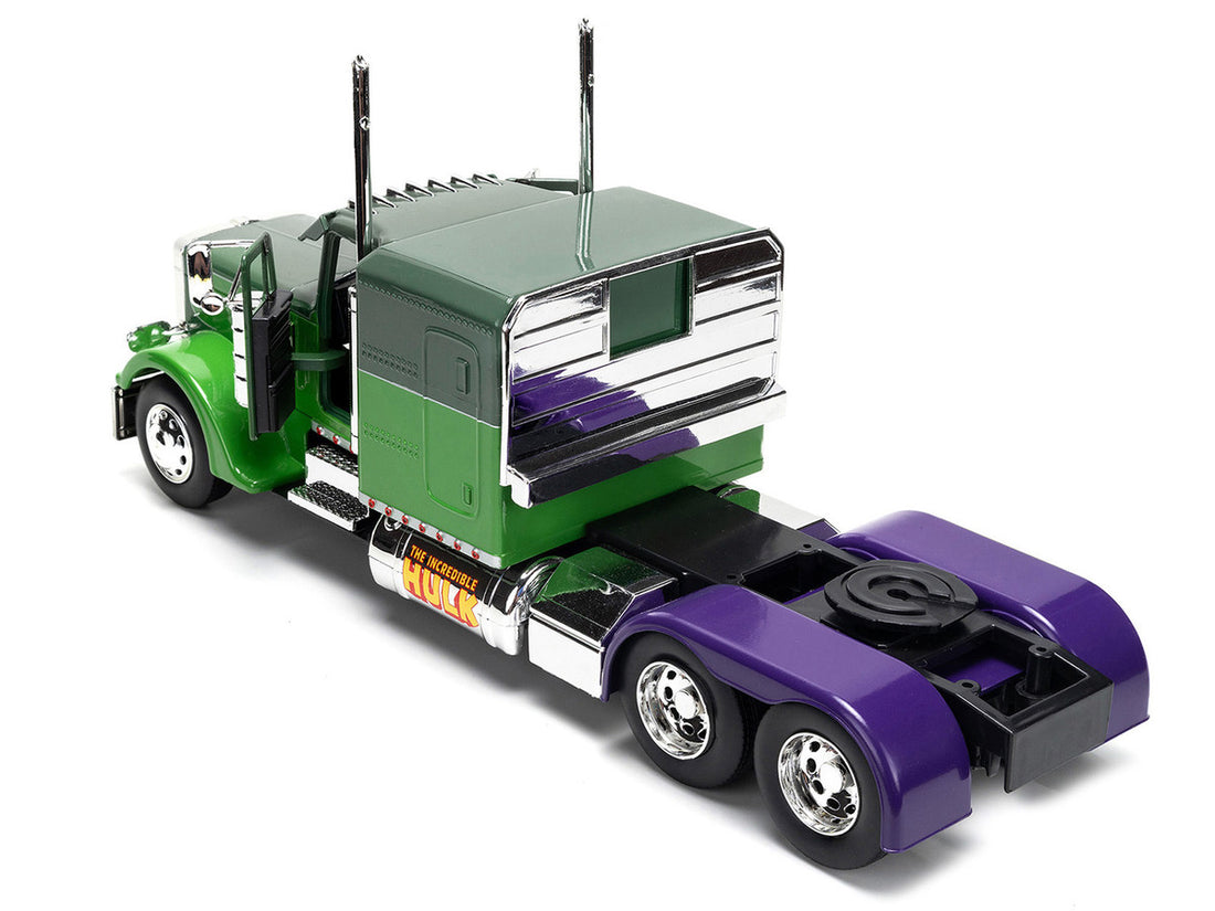 1992 Peterbilt 379 Truck Tractor Green Two-Tone and Purple "The Incredible Hulk" "Marvel Avengers" Series Diecast Model by Jada-3