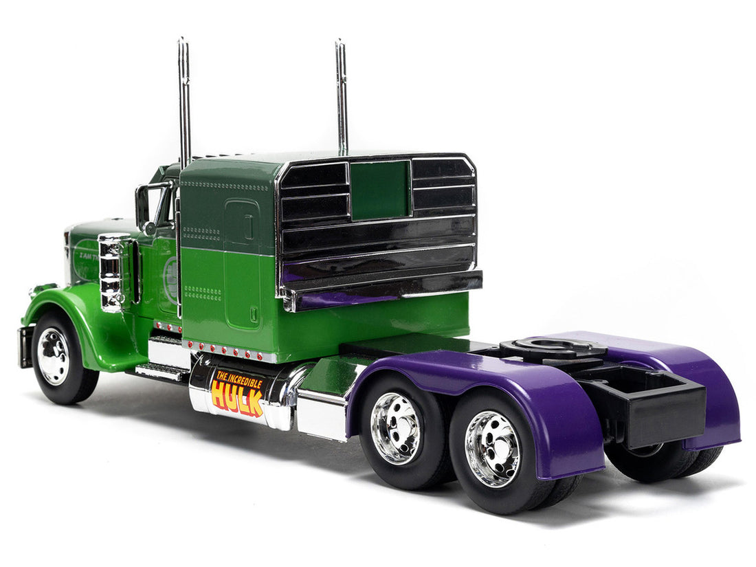 1992 Peterbilt 379 Truck Tractor Green Two-Tone and Purple "The Incredible Hulk" "Marvel Avengers" Series Diecast Model by Jada-4