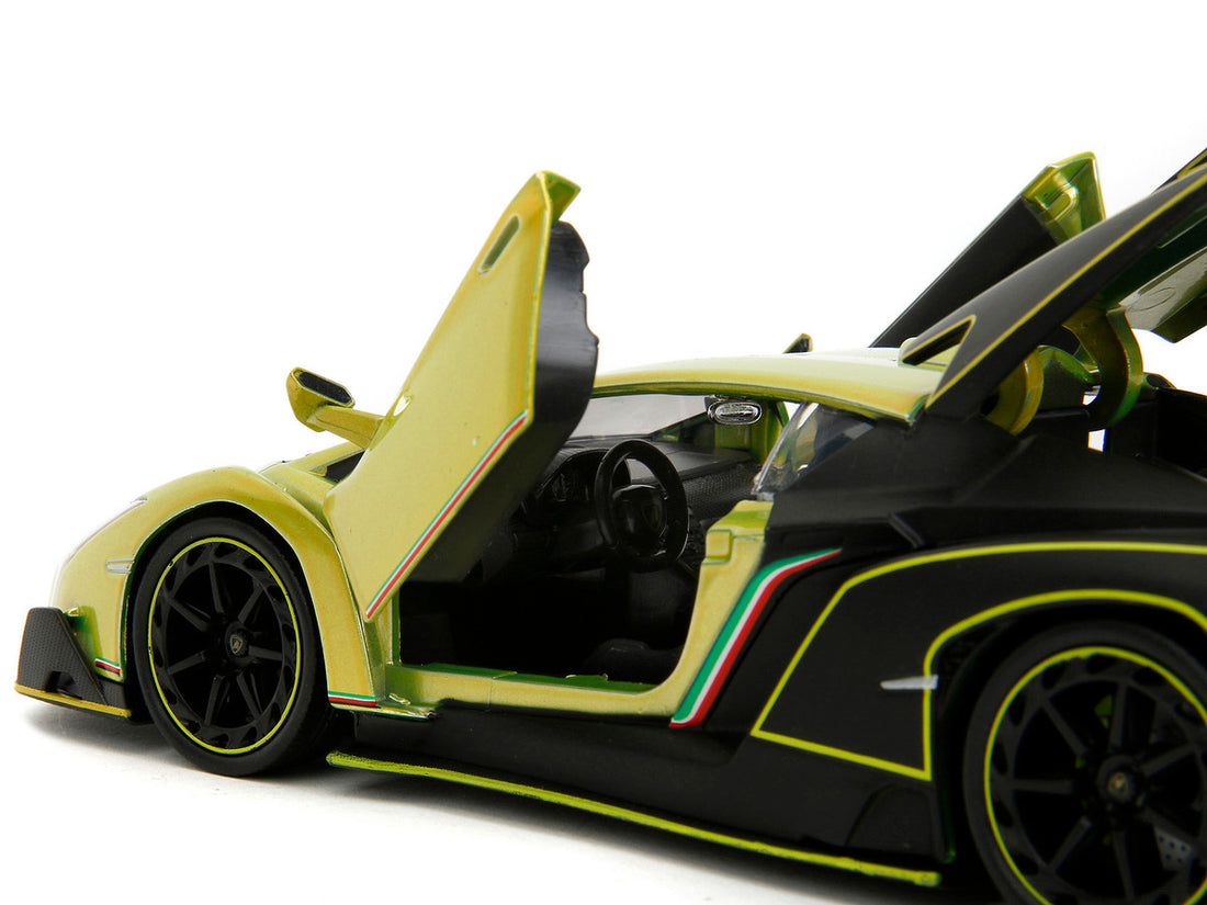 Lamborghini Veneno Lime Green Metallic and Matt Black "Pink Slips" Series 1/24 Diecast Model Car by Jada-2