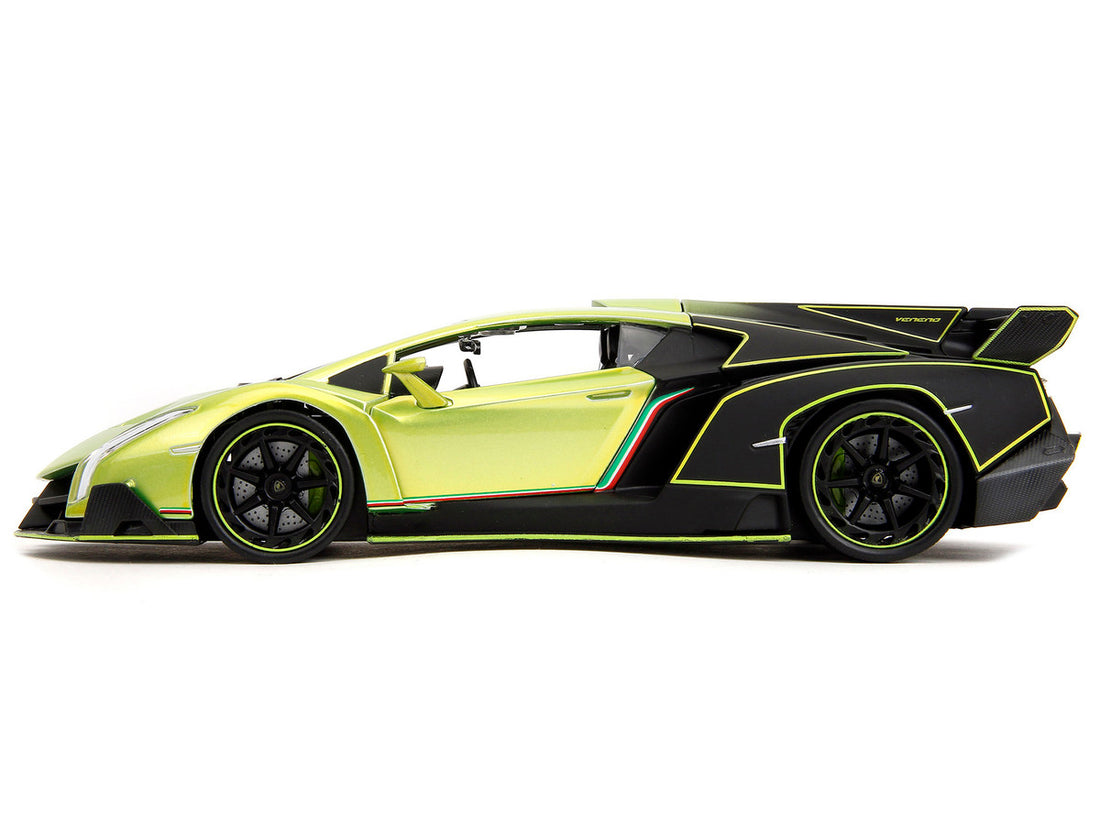 Lamborghini Veneno Lime Green Metallic and Matt Black "Pink Slips" Series 1/24 Diecast Model Car by Jada-3