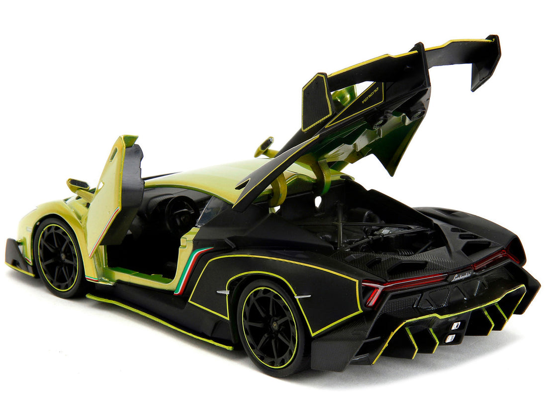 Lamborghini Veneno Lime Green Metallic and Matt Black "Pink Slips" Series 1/24 Diecast Model Car by Jada-4