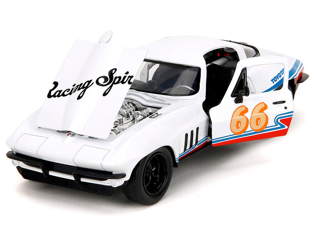 1966 Chevrolet Corvette #66 "Racing Spirit" White with Graphics "Bigtime Muscle" Series 1/24 Diecast Model Car by Jada-3