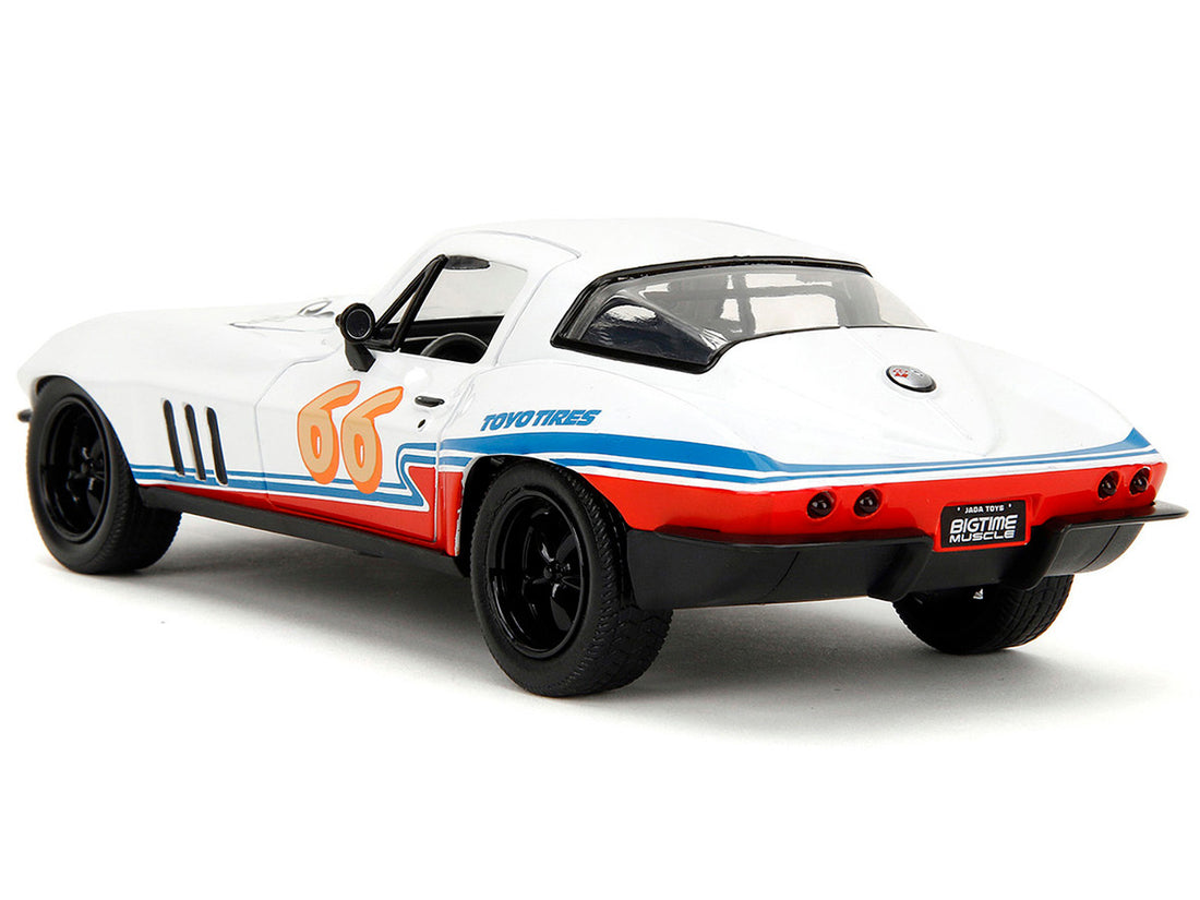 1966 Chevrolet Corvette #66 "Racing Spirit" White with Graphics "Bigtime Muscle" Series 1/24 Diecast Model Car by Jada-0