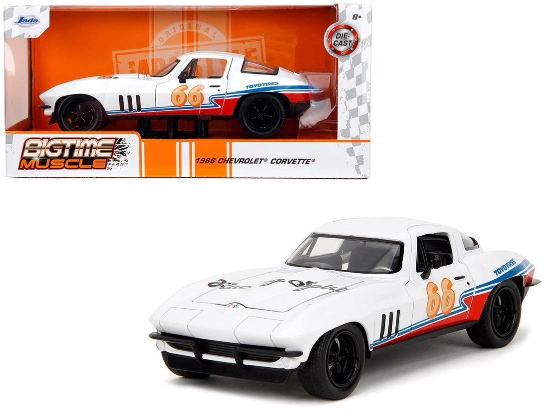 1966 Chevrolet Corvette #66 "Racing Spirit" White with Graphics "Bigtime Muscle" Series 1/24 Diecast Model Car by Jada-4