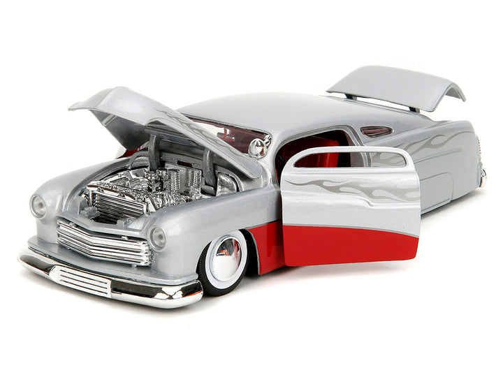 1951 Mercury Silver Metallic and Red with Flame Graphics and Red Interior "Bigtime Muscle" Series 1/24 Diecast Model Car by Jada-1