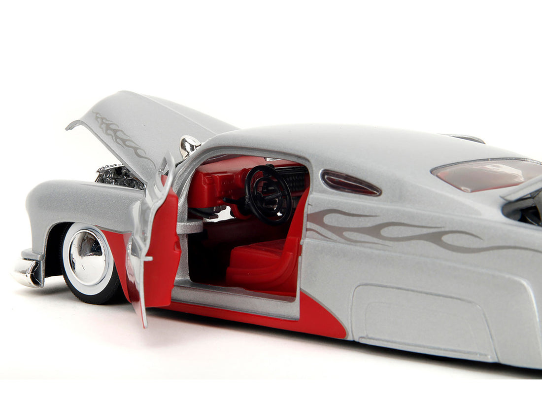 1951 Mercury Silver Metallic and Red with Flame Graphics and Red Interior "Bigtime Muscle" Series 1/24 Diecast Model Car by Jada-3