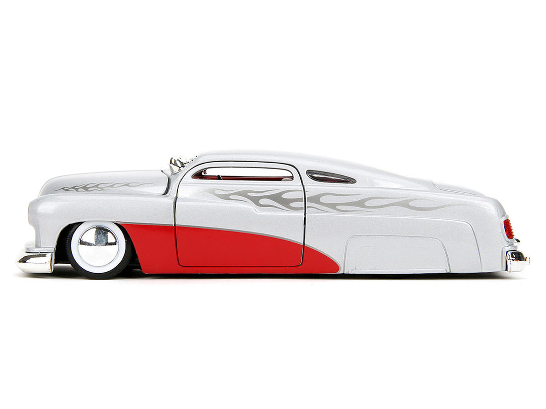 1951 Mercury Silver Metallic and Red with Flame Graphics and Red Interior "Bigtime Muscle" Series 1/24 Diecast Model Car by Jada-2