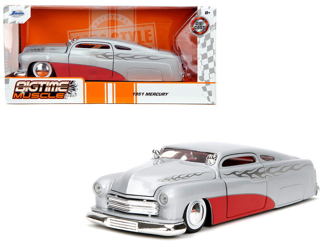 1951 Mercury Silver Metallic and Red with Flame Graphics and Red Interior "Bigtime Muscle" Series 1/24 Diecast Model Car by Jada-0