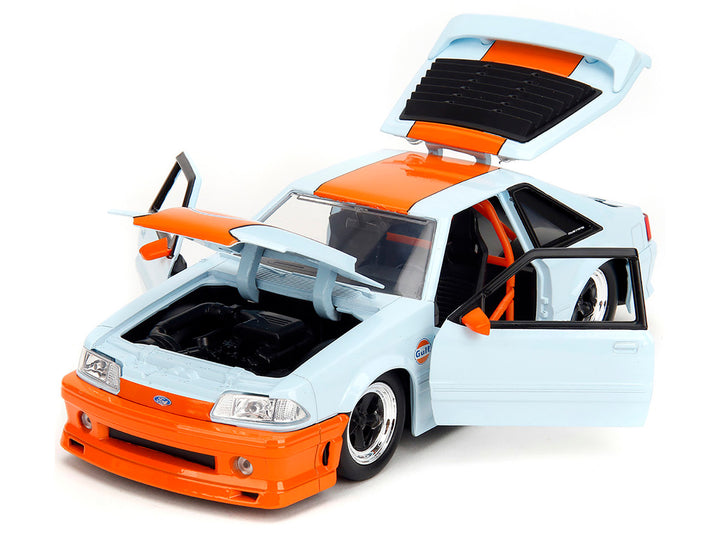 1989 Ford Mustang GT "Gulf Oil" Light Blue with Orange Stripe "Bigtime Muscle" Series 1/24 Diecast Model Car by Jada-1