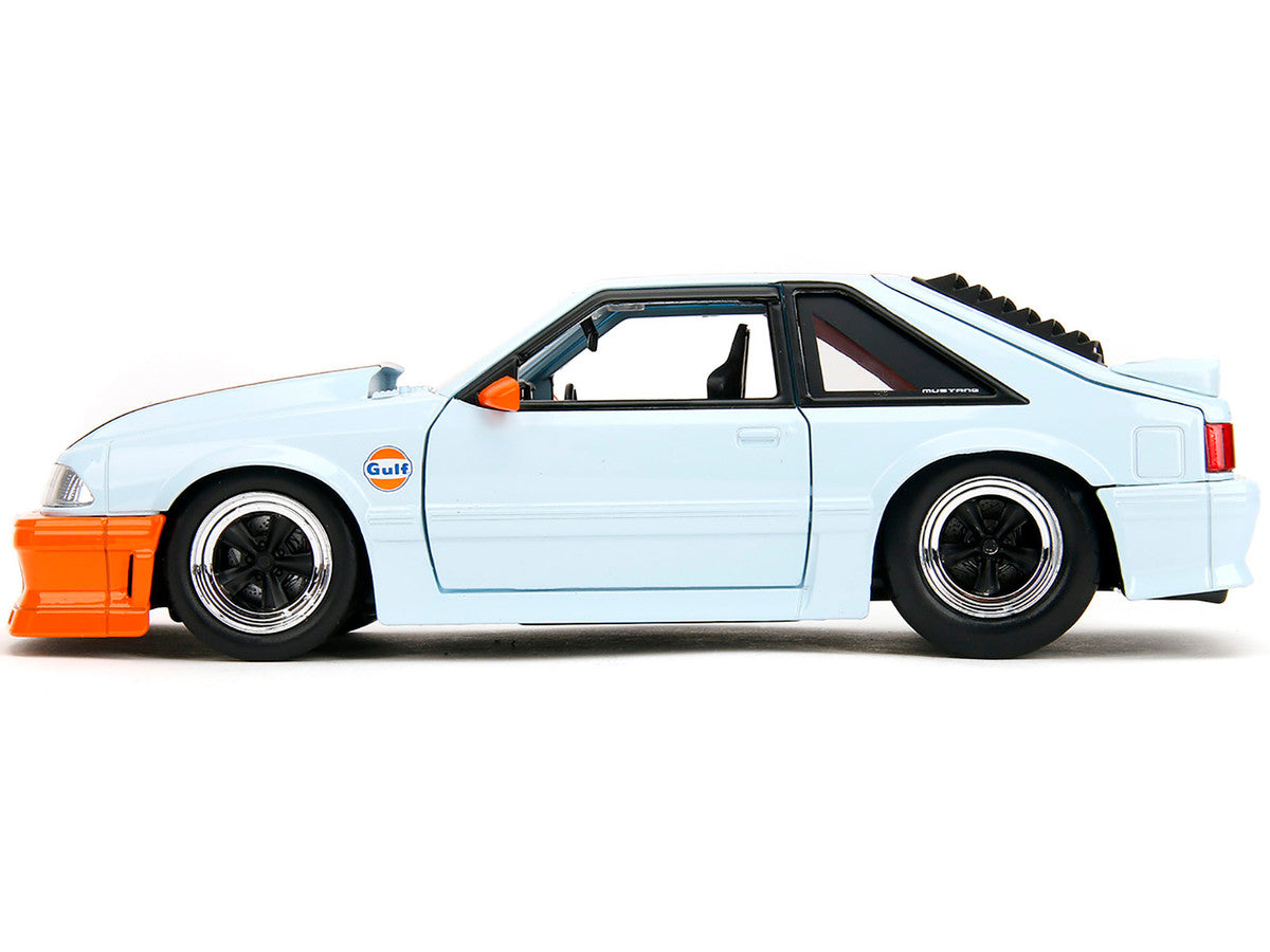 1989 Ford Mustang GT "Gulf Oil" Light Blue with Orange Stripe "Bigtime Muscle" Series 1/24 Diecast Model Car by Jada-2