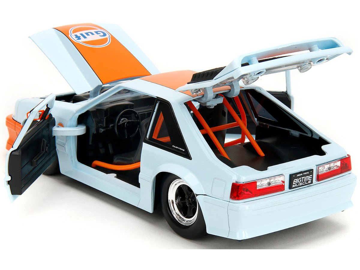 1989 Ford Mustang GT "Gulf Oil" Light Blue with Orange Stripe "Bigtime Muscle" Series 1/24 Diecast Model Car by Jada-3