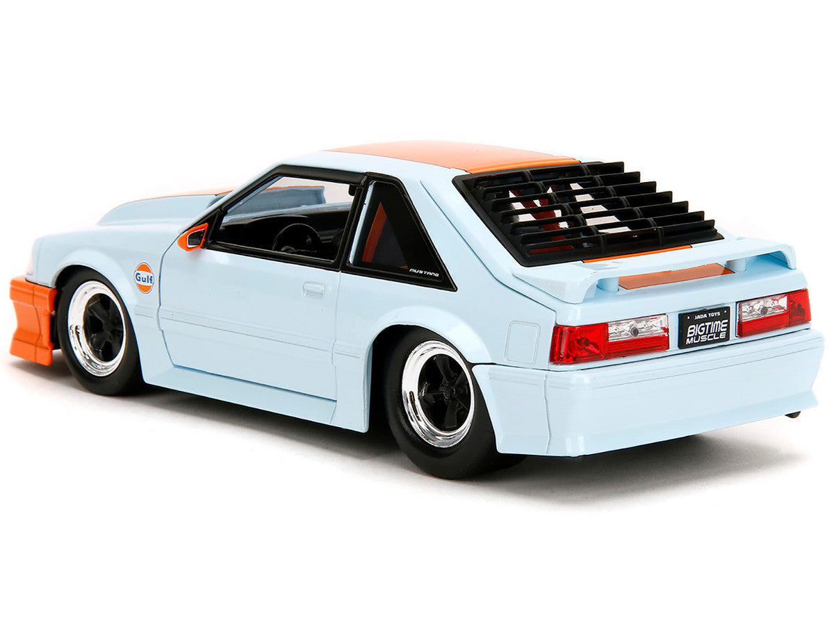 1989 Ford Mustang GT "Gulf Oil" Light Blue with Orange Stripe "Bigtime Muscle" Series 1/24 Diecast Model Car by Jada-0