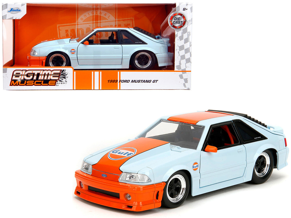 1989 Ford Mustang GT "Gulf Oil" Light Blue with Orange Stripe "Bigtime Muscle" Series 1/24 Diecast Model Car by Jada-4