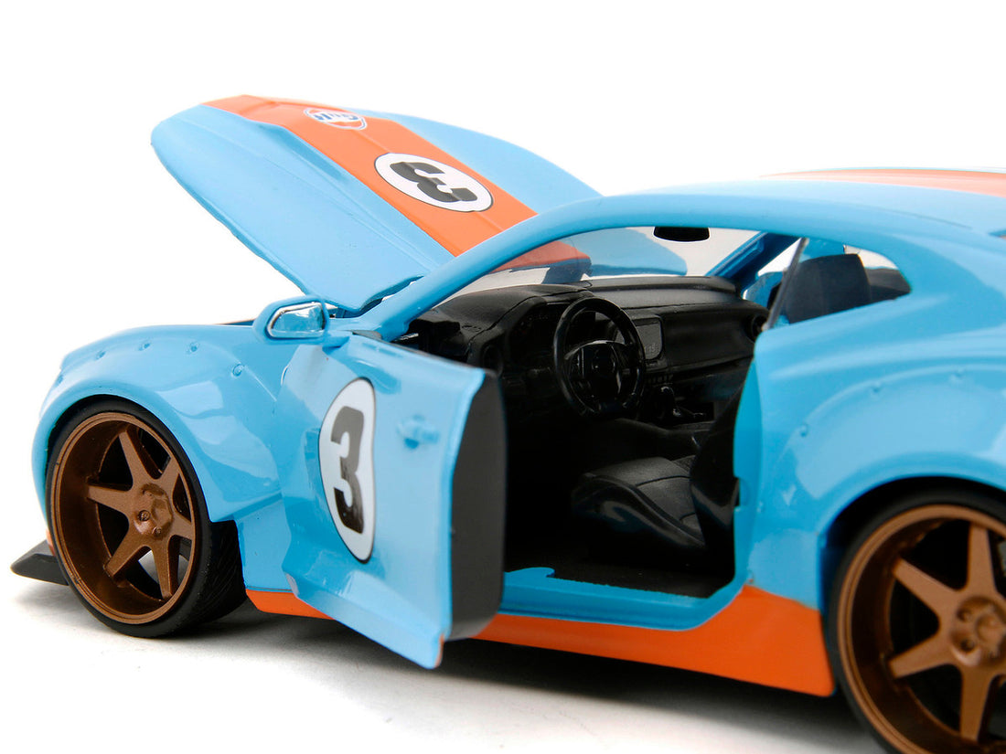 2016 Chevrolet Camaro Widebody #3 Light Blue with Orange Stripes "Gulf Oil" "Wide Body" Series 1/24 Diecast Model Car by Jada-2