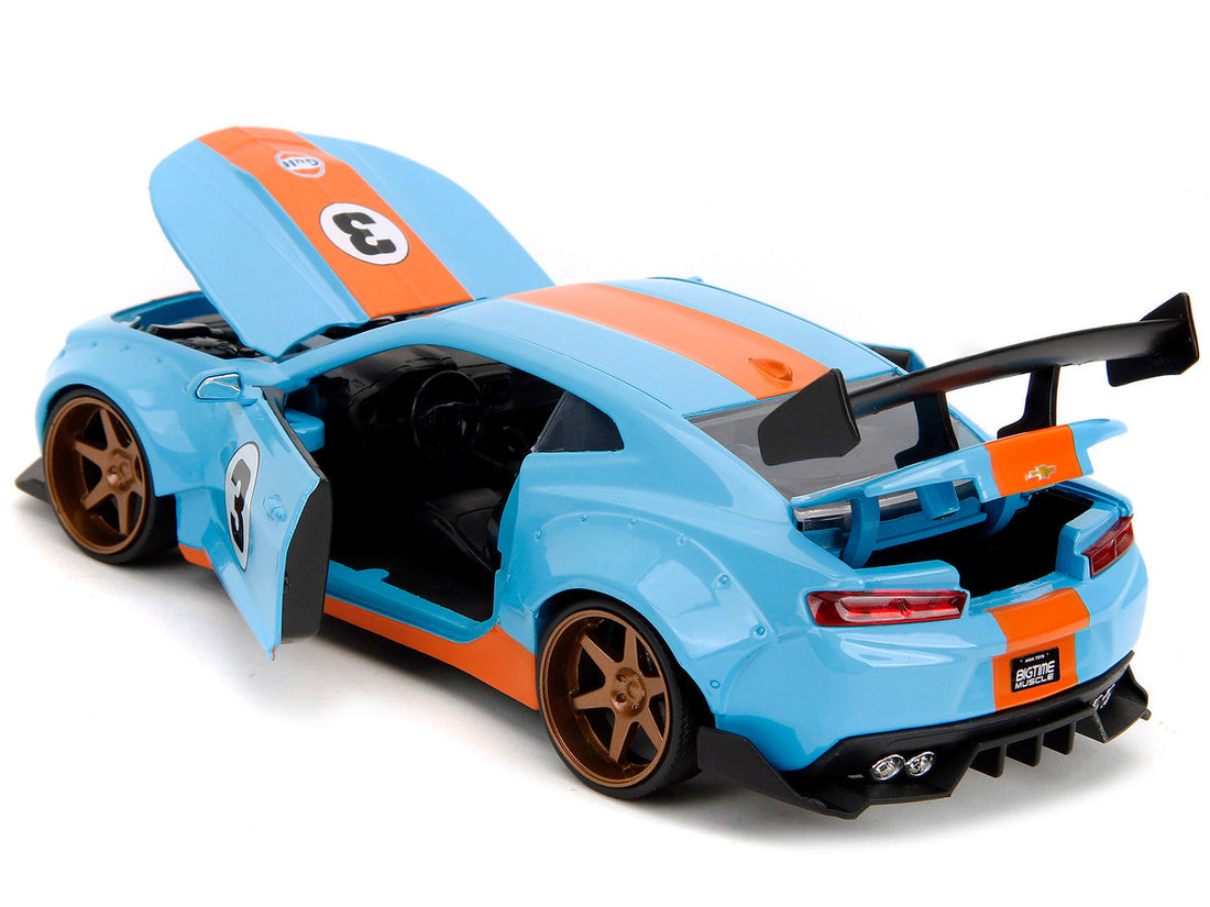 2016 Chevrolet Camaro Widebody #3 Light Blue with Orange Stripes "Gulf Oil" "Wide Body" Series 1/24 Diecast Model Car by Jada-3