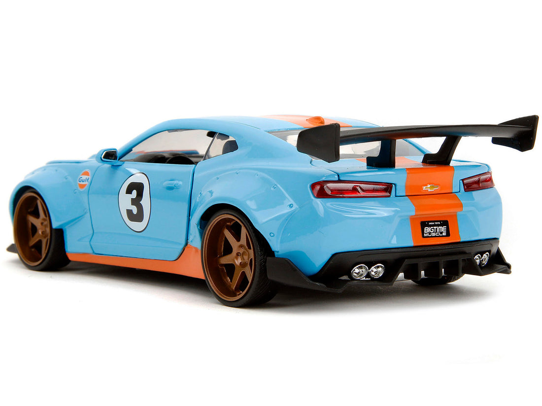 2016 Chevrolet Camaro Widebody #3 Light Blue with Orange Stripes "Gulf Oil" "Wide Body" Series 1/24 Diecast Model Car by Jada-4