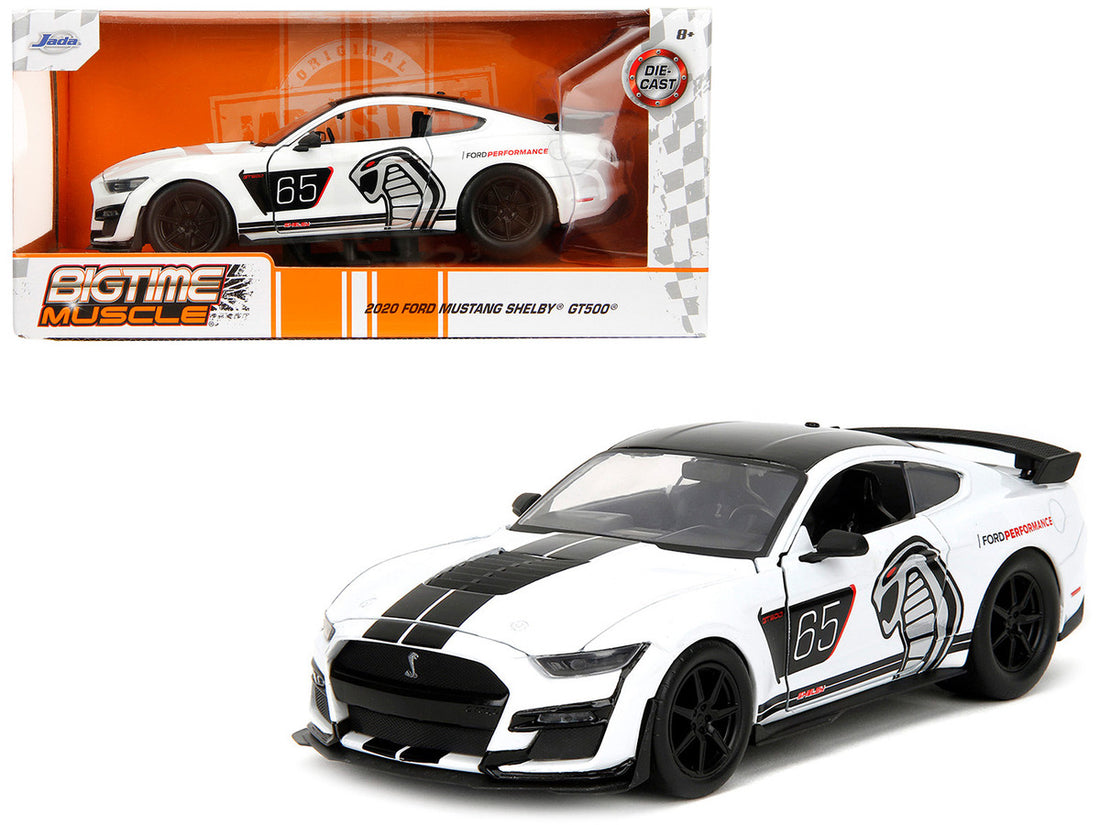 2020 Ford Mustang Shelby GT500 #65 White with Black Top and Stripes "Ford Performance" "Bigtime Muscle" Series 1/24 Diecast Model Car by Jada-0