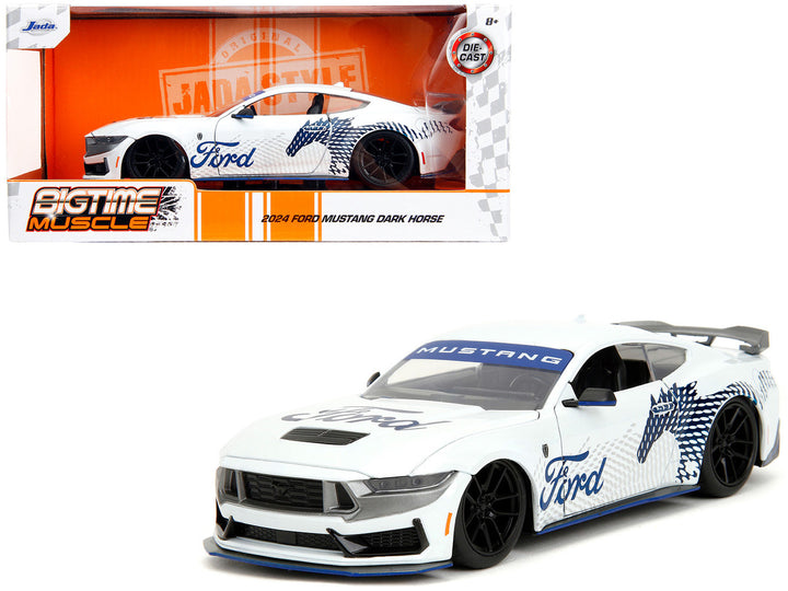 2024 Ford Mustang Dark Horse White with "Mustang Horse Graphics" "Bigtime Muscle" Series 1/24 Diecast Model Car by Jada-0