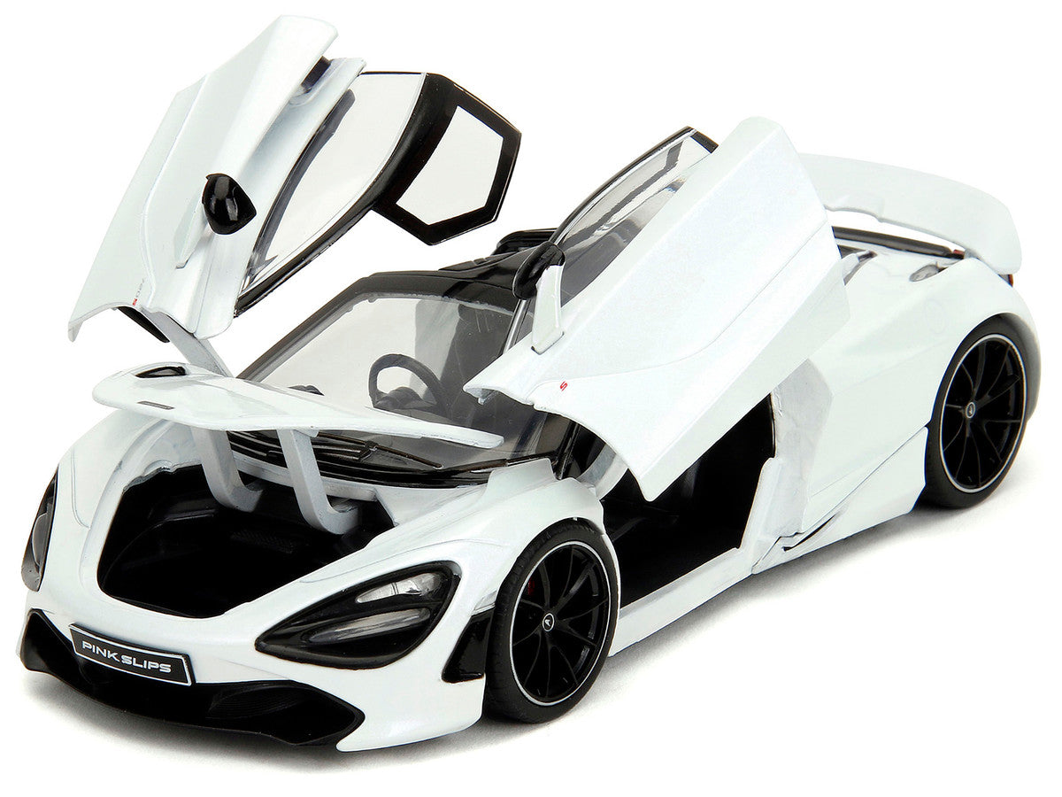 McLaren 720S White Metallic with Black Top "Pink Slips" Series 1/24 Diecast Model Car by Jada-1