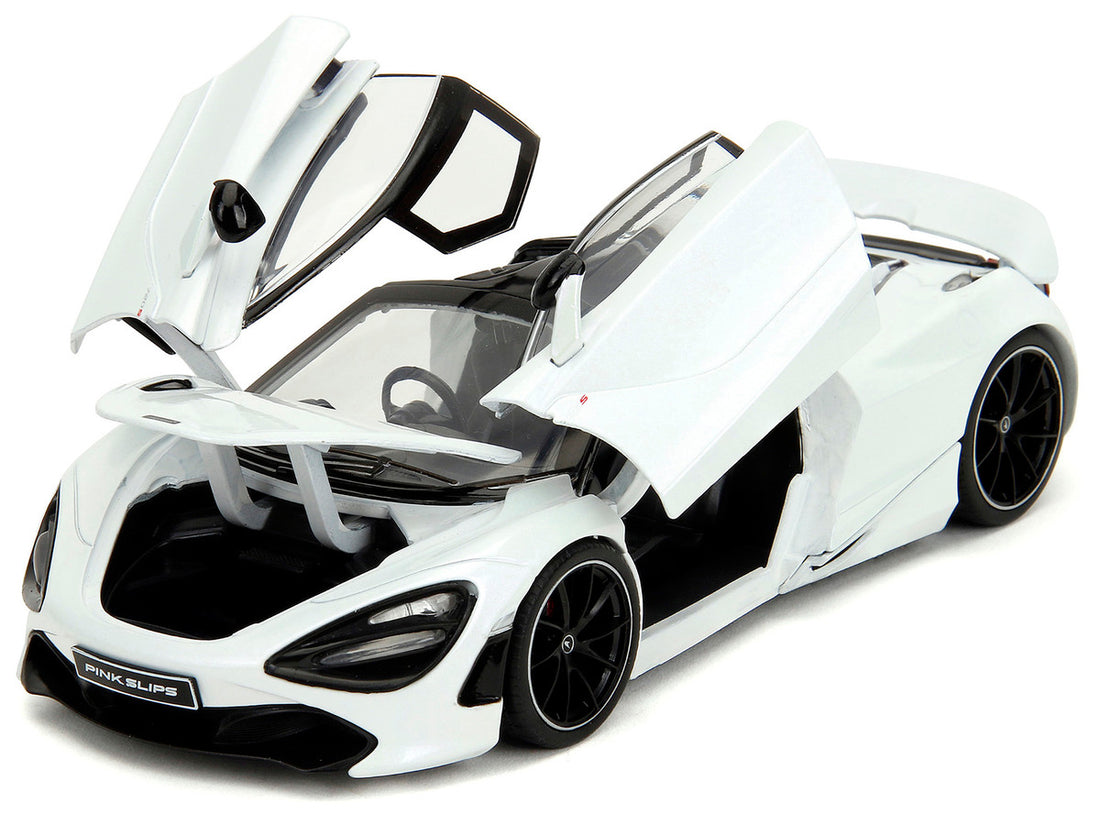 McLaren 720S White Metallic with Black Top "Pink Slips" Series 1/24 Diecast Model Car by Jada-1