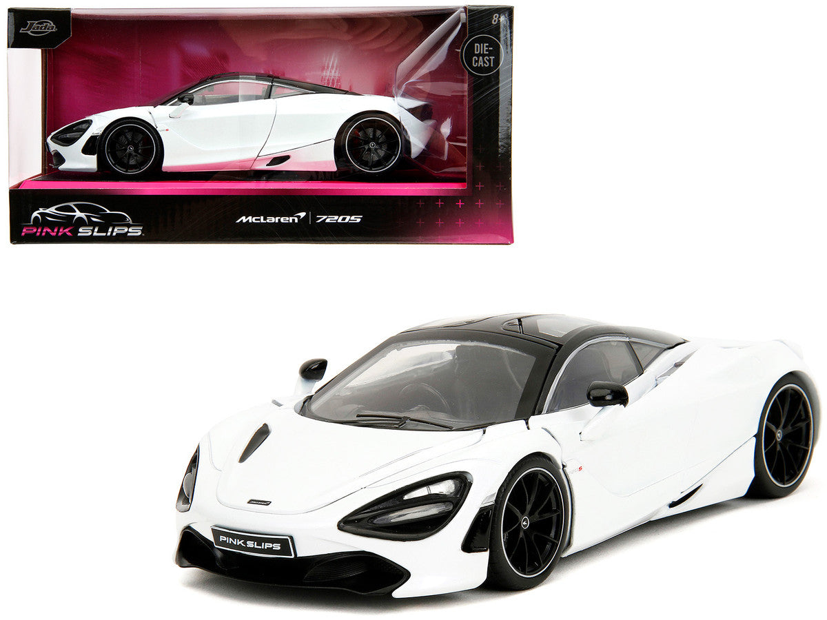 McLaren 720S White Metallic with Black Top "Pink Slips" Series 1/24 Diecast Model Car by Jada-0