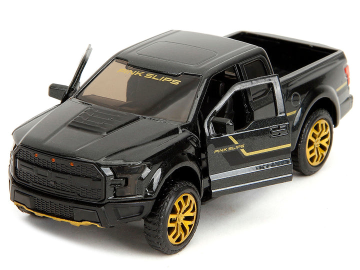 2017 Ford F-150 Raptor Pickup Truck Black Metallic with Gold Stripes "Pink Slips" Series 1/32 Diecast Model Car by Jada-1