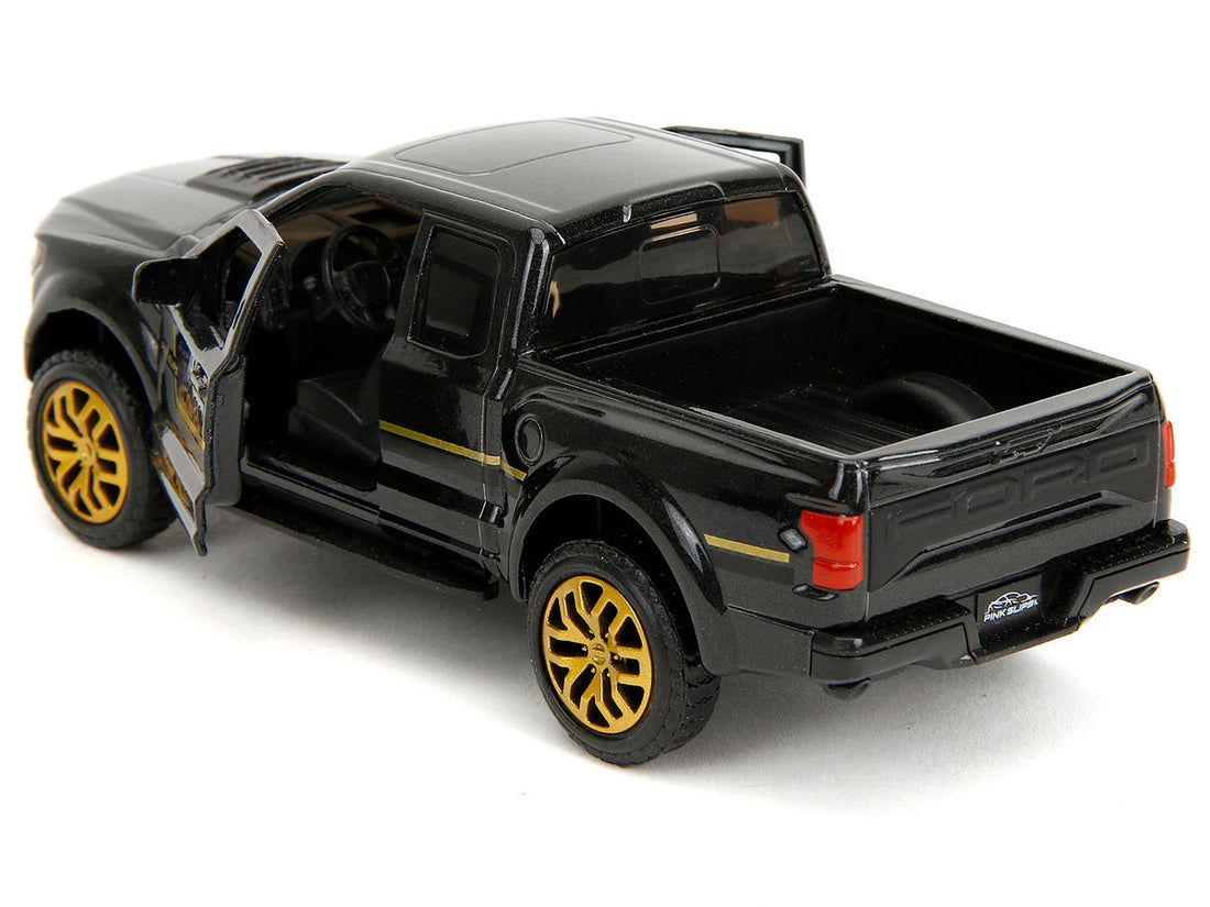 2017 Ford F-150 Raptor Pickup Truck Black Metallic with Gold Stripes "Pink Slips" Series 1/32 Diecast Model Car by Jada-3