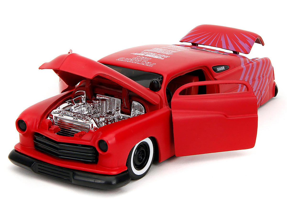 1951 Mercury Matt Red with Purple Stripes and Creep Diecast Figure "Creepshow" (1982) Movie "Hollywood Rides" Series 1/24 Diecast Model Car by Jada-2
