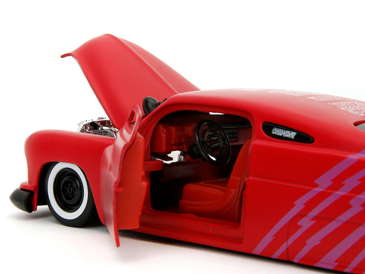 1951 Mercury Matt Red with Purple Stripes and Creep Diecast Figure "Creepshow" (1982) Movie "Hollywood Rides" Series 1/24 Diecast Model Car by Jada-3