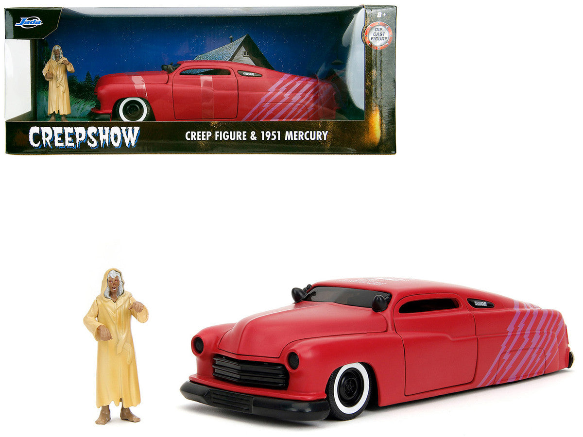 1951 Mercury Matt Red with Purple Stripes and Creep Diecast Figure "Creepshow" (1982) Movie "Hollywood Rides" Series 1/24 Diecast Model Car by Jada-0