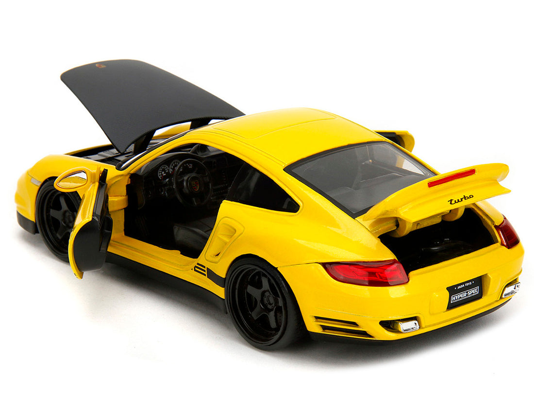 Porsche 911 Turbo (997) Yellow with Carbon Hood "Hyper-Spec" Series 1/24 Diecast Model Car by Jada-3