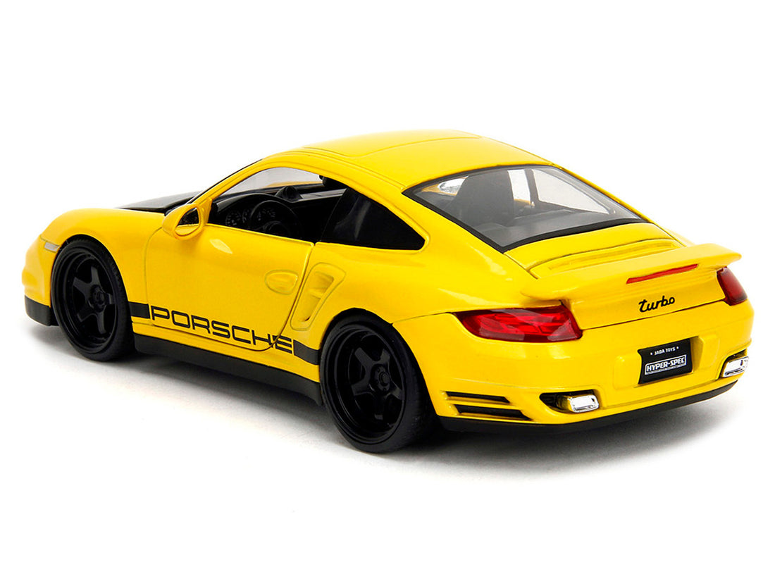 Porsche 911 Turbo (997) Yellow with Carbon Hood "Hyper-Spec" Series 1/24 Diecast Model Car by Jada-4