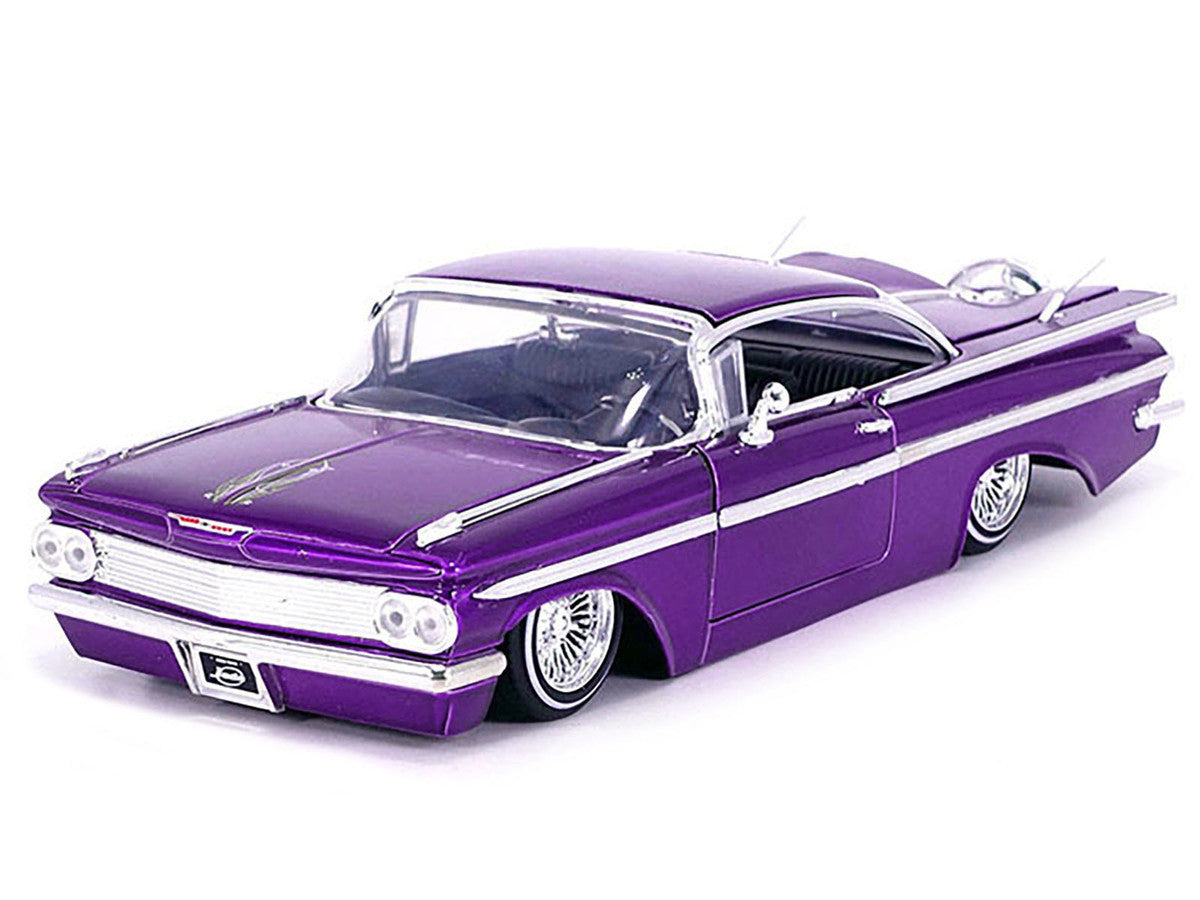 1959 Chevrolet Impala Lowrider Candy Purple with Wire Wheels "Street Low" Series 1/24 Diecast Model Car by Jada-0