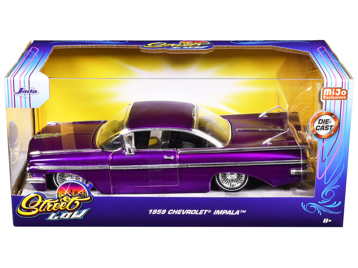 1959 Chevrolet Impala Lowrider Candy Purple with Wire Wheels "Street Low" Series 1/24 Diecast Model Car by Jada-1