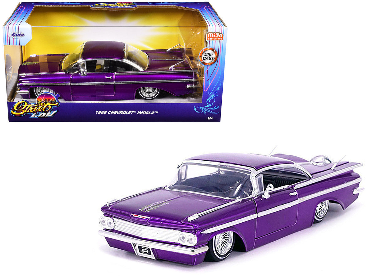 1959 Chevrolet Impala Lowrider Candy Purple with Wire Wheels "Street Low" Series 1/24 Diecast Model Car by Jada-2