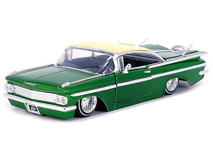 1959 Chevrolet Impala Lowrider Green Metallic with Cream Top and Wire Wheels "Street Low" Series 1/24 Diecast Model Car by Jada-0