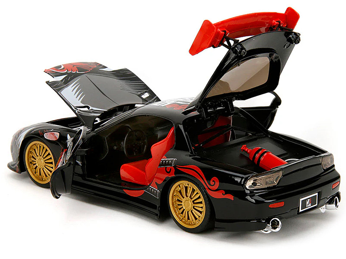1993 Mazda RX-7 Black with Graphics "Lab Monkeys" with Saru Diecast Figure "Hollywood Rides" Series 1/24 Diecast Model Car by Jada-2