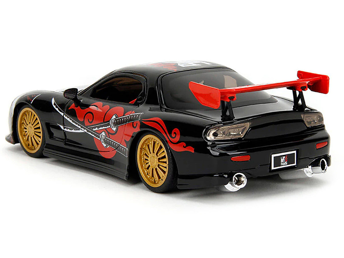1993 Mazda RX-7 Black with Graphics "Lab Monkeys" with Saru Diecast Figure "Hollywood Rides" Series 1/24 Diecast Model Car by Jada-3