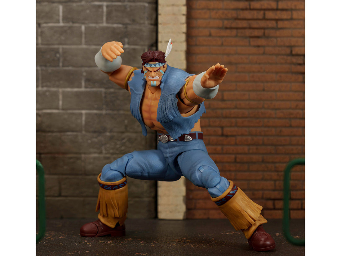 Jada Toys T. Hawk Ultra Street Fighter II action figure posed with eagle