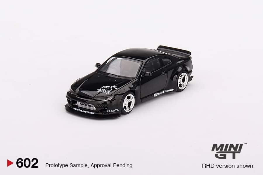 Nissan Silvia (S15) Rocket Bunny Black Pearl #602 1:64 by MGT0602 Angled Front View