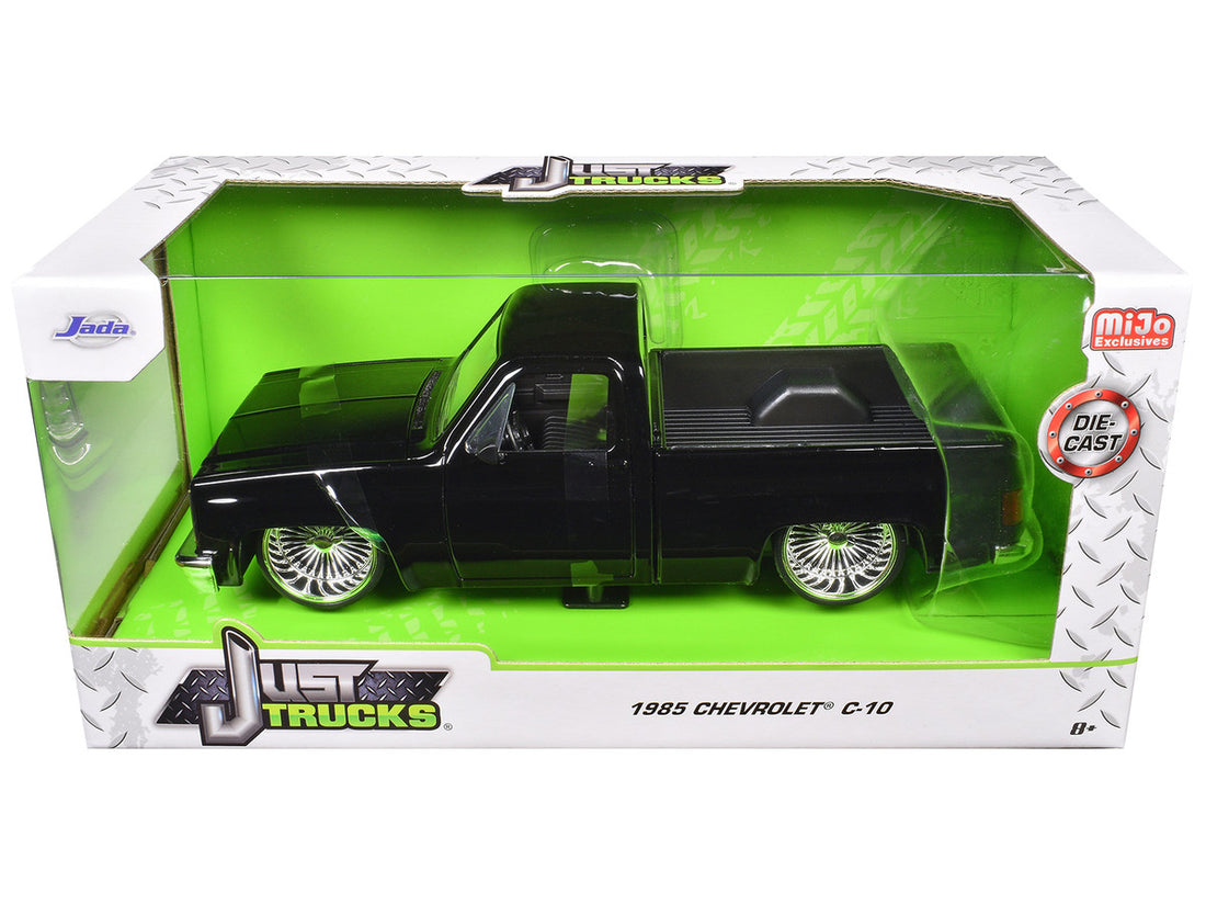 1985 Chevrolet C-10 Pickup Truck Black with Wire Wheels "Just Trucks" Series 1/24 Diecast Model Car by Jada-1