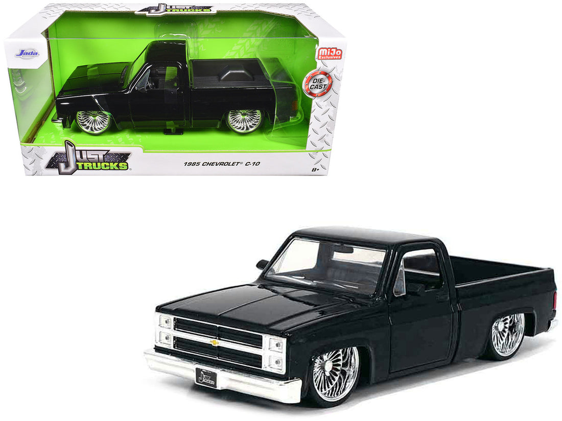 1985 Chevrolet C-10 Pickup Truck Black with Wire Wheels "Just Trucks" Series 1/24 Diecast Model Car by Jada-2