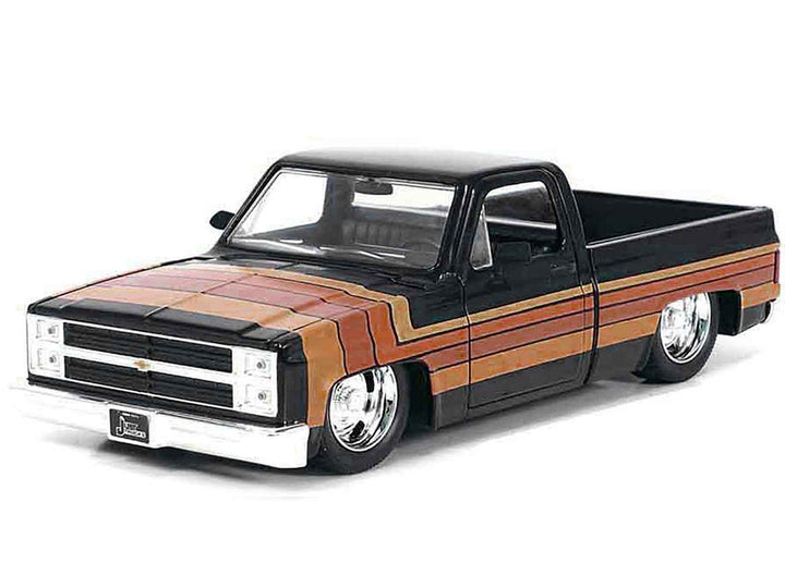 Chevrolet 1985 C-10 Pickup Truck Black with Stripes and GM Rally Wheels "Just Trucks" Series 1/24 Diecast Model Car by Jada 2