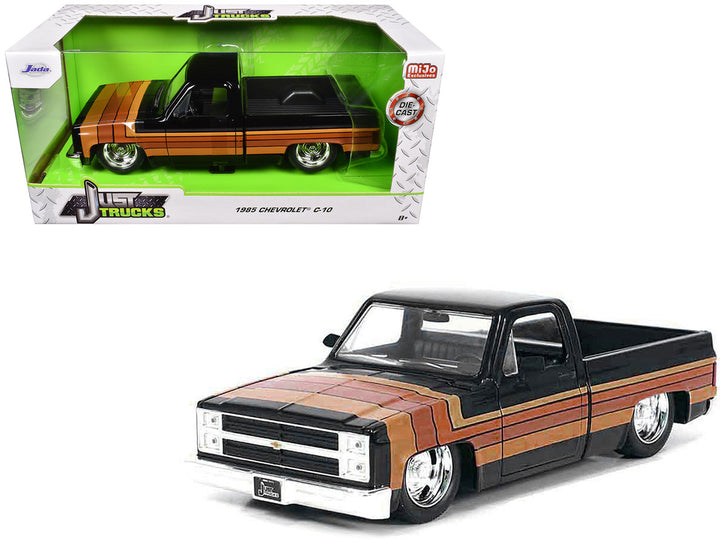 Chevrolet 1985 C-10 Pickup Truck Black with Stripes and GM Rally Wheels "Just Trucks" Series 1/24 Diecast Model Car by Jada