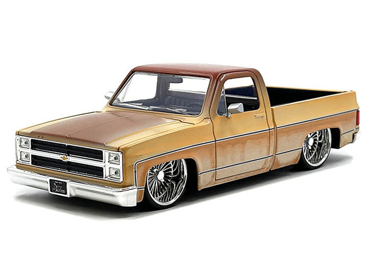 1985 Chevrolet C-10 Pickup Truck Yellow with Brown Top (Rusted) and Daytona Wire Wheels "Just Trucks" Series 1/24 Diecast Model Car by Jada-0