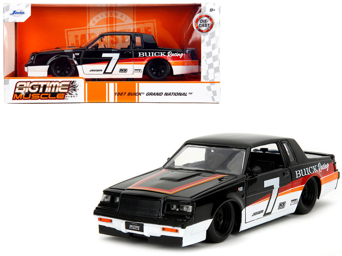 1987 Buick Grand National #7 "Buick Racing" Black and White with Stripes "Bigtime Muscle" Series 1/24 Diecast Model Car by Jada-0