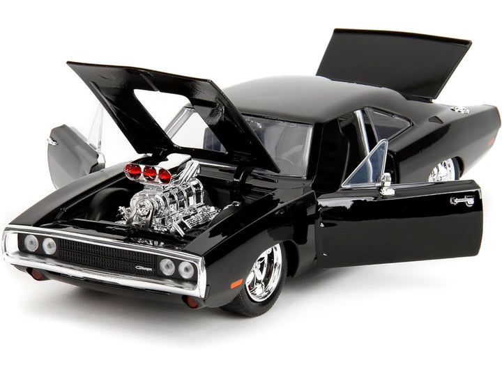 Dodge Charger R/T Black with Dom Diecast Figure "Fast & Furious" (2009) Movie "Hollywood Rides" Series 1/24 Diecast Model Car by Jada-1